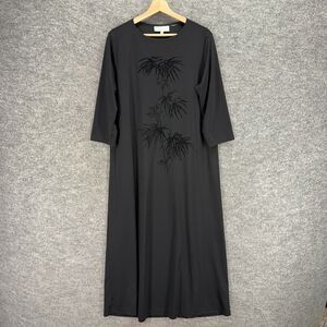 KL Concepts Dress Women L Large Black Floral Maxi Long 3/4 Sleeve Crew Neck